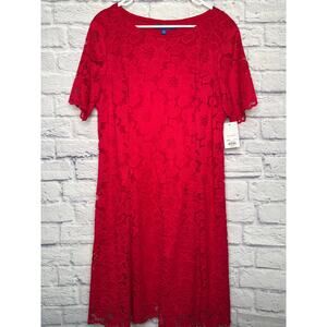 Apt. 9 Red Rose Lace Midi Dress Short Sleeve Round Neck Fully Lined SZ XL NWT